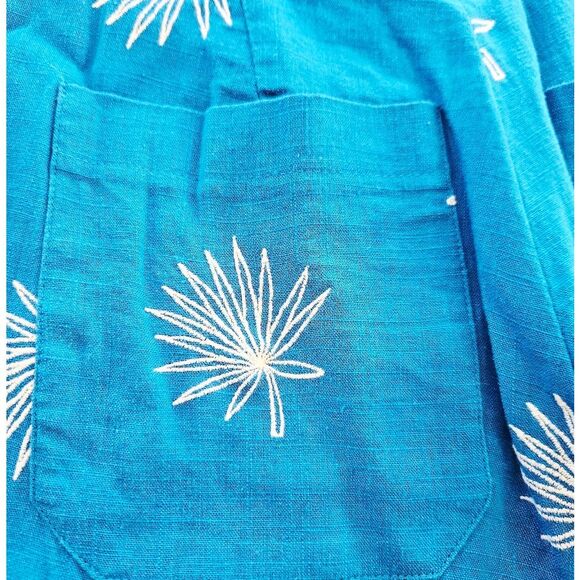 Zara Blue Embroidered Plants Wide Leg High Waist Cropped Linen Culottes Pants L - Picture 11 of 11